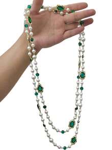 1 Piece Beaded Faux Pearls Crystals Emeralds Gorgeous Fashion Metal Multi-Color Women's Necklace For Dating Party Beach Vacation With Daily Clothing Accessories, Jewelry Gift - 長款 - 查看 7