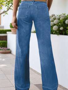 New Women's Blue Wide Leg Long Jeans – High Quality Denim Pants For Stylish Comfort - 淺色水洗藍 - 查看 3