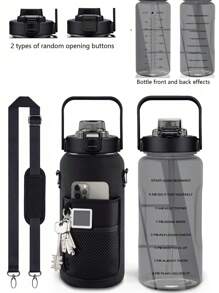 64OZ/2L Half Gallon Water Bottle With Sleeve, Motivational Water Bottle With Straw & Time Marker, Leakproof Large Sports Water Bottle, Reusable Water Jug For Workout Gym Sport For Outdoor Sports Gym Hiking Camping Walking ,For Girls Boys Kids Bag Carrier Gift ,New Year