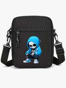 这款时尚黑色牛津布单肩包，配有可调节肩带，大容量休闲斜挎手机包，适合男士使用，饰有骷髅和玫瑰印花，是情人节、万圣节旅行者的理想礼物，也可作为帆布手提包、相机包、万圣节配饰、侧包或旅行包使用。 - 彩色 - 查看 25