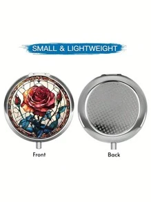 Pudełko na tabletki z 2 przegródkami, przenośne etui na leki, można umieścić w kieszeni lub portfelu, dekoracyjne metalowe pudełko do przechowywania leków i witamin, wyjątkowy prezent (kwiatowy)