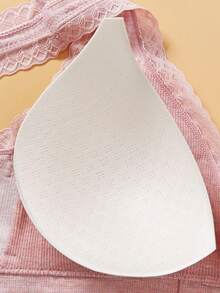 1pc Maternity Lace Trim Crossover Wireless Seamless Nursing Bra, Pink - Pink - View 8