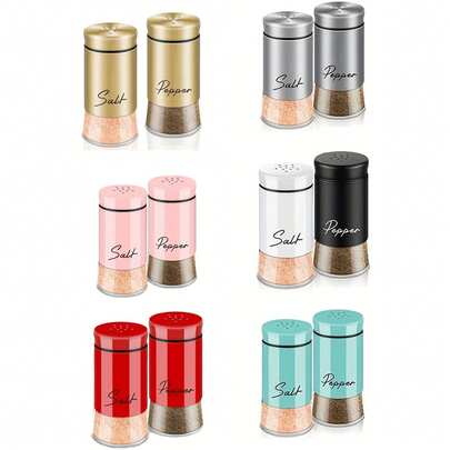 2件套盐和胡椒瓶套装，包含透明玻璃底盐瓶、易于清洁的金属盐和胡椒调味瓶、调味罐、调味品收纳盒、玻璃香料罐、调味瓶盒，是完美的厨房和餐桌装饰，为您的家常菜增添风味。