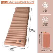 3.9'' Thick Hiking Camping Inflatable Sleeping Pad | Built-In Pillow & Foot Pump | Portable Single/Double Air Mattress For Outdoor Travel - N04 - View 11