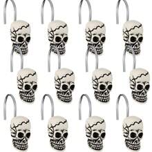 12/20 pièces Crochets de rideau de douche squelette Halloween, anneaux de rideau de douche décoration squelette, crochets de salle de bain en acier inoxydable, décoration squelette maison Halloween (style bizarre)