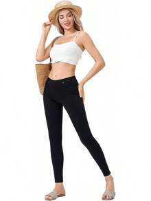 Women's Denim Jeggings Stretch Pull-On Jegging Casual Pants With Pocketshalloween - 米色 - 查看 8