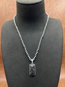 Retro Western Country Style Faux Pearl CCB Beaded Necklace Chain With Water-Drop Pendant, 3 Layers Chain Design, Matching Rectangle Earrings, Suitable For Women And Girls To Pair With Daily Outfit, Party Accessories, Jewelry, Gift For Family/Friends/Yourself