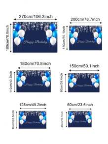 1 件蓝白元素生日派对背景 - 可定制您的名字，银色闪光“生日快乐”设计，6 种尺寸可选，无需电力，适用于室内/室外背景装饰、季节性装饰、派对背景装饰、生日派对氛围装饰