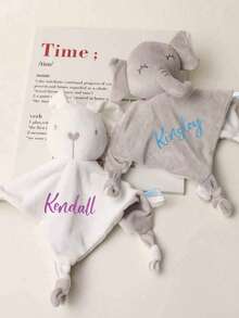 Personalized Embroidered Name/Text Comfort Toy, New Year Gift, Newborn Blessing Gift, Cartoon Soft Comfort Blanket, Rattle Paper Handkerchief, Plush Toy With Built-In Bell, Soft & Cute, Suitable As Gift For Family, Friends, Birthday, Holiday, Back To School - Multicolor - View 5