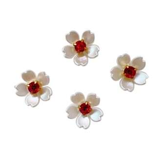 50pcs/Bag, 14mm Five-Petal Bauhinia Flower, Gold Bottom Claw Rhinestone Resin Flower, Pearl Flower Without Hole For Clothes Decoration