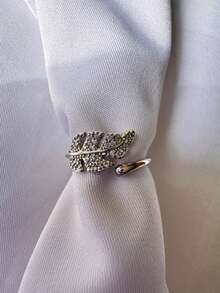 Women's Semi-Jewelry Ring Open Adjustable Adjustable Leaf With Zirconia Shine Rhinestones Nature Shiny Stones Romantic And Elegant - Bạc - Xem 5