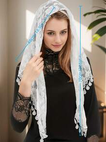 1pc Women Solid Color Lace Rose Pattern Triangle Scarf, Suitable For Wedding, Party, Photography, Travel - Multicolor - View 2