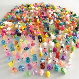 50pcs Mini Resin Mushroom Animals Miniature Figurines For DIY Keychains Fairy Garden Micro Landscape Aquarium Potted Dollhouse Decoration Creative Gifts