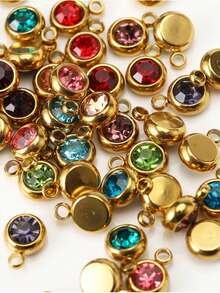 10pcs/20pcs Stainless Steel & Artificial Crystal Beads Pendant Charms, Random Mixed Colors, Birthstone Crystal Amulet For DIY Jewelry Making, Necklaces, Bracelets, Earrings, Suitable For Valentine's Day And Birthday Gifts - Stainless Steel Birthstone Pendant - View 11