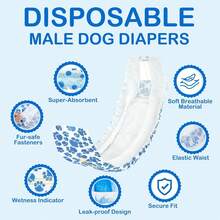 10pcs Male Dog Diapers, Pet Disposable Diapers, Super Absorbent And Comfortable, Adjustable Elastic, Suitable For Heat Cycle Marking Control, Post-Surgery Wound Protection, Elderly Dog Incontinence