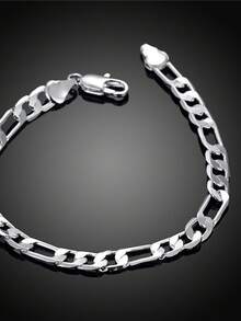 925纯银手链 6毫米链子 结婚精美礼物 纯银 男女通用 珠宝 时尚精美 20厘米 8英寸 休闲手链 - 銀色 - 查看 3