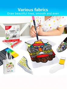 12/24色1盒布画笔防水不褪色涂鸦笔织物笔手工绘画笔DIY彩绘T恤鞋刷马克笔彩色笔，学校用品，返校