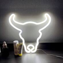 1 件霓虹灯火焰、火箭、牛头、外星人、欢迎霓虹灯，电池或 USB 供电 LED 装饰灯，11x7.36x0.7 英寸（28x18.7x1.8 厘米），适用于桌面、墙面装饰、游戏室、女孩卧室、宿舍、酒吧、庭院、露营、周年纪念、情人节生日派对、节日礼物、万圣节、圣诞节 - 白色 - 查看 64