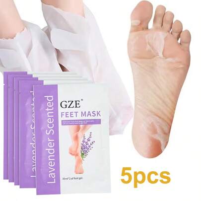 GZE 5片足部去角质膜 去角质 去除老茧 死皮 足部老茧去除剂 婴儿柔软顺滑触感足部 男女通用（薰衣草）去角质膜 适用于干裂足部