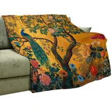 Vintage 70s/80s Peacock & Floral Throw Blanket – Soft, Colorful Spring Forest Design With Vibrant Peacocks & Lush Greenery ,Super Soft Flannel Printed 3D Blanket, As Birthday Gifts, Family, Wedding, Souvenir Blankets, Polyester Blankets Suitable For All Seasons, Washable, Machine Washable, Lightweight, Breathable, Comfortable, Warm, Unique, 280gsm For Him, Her Personalized Ideal Gifts For Her, Him, Family, Boyfriend, Girlfriend, Father, Family, Mother, Lover, Daughter, Son, Grandfather, Grandmother, Friend, Classmate, Pet. Perfect Nap, Camping, Travel, Home, Daily Life, Office Decoration, Birthday, Anniversary, Valentine's Day, Thanksgiving, Christmas, Halloween, Mother's Day, Father's Day, Wedding, New Year Gifts ,Sofa,Bed,Car,Bedroom,Living Room,Office,  Outdoor Camping, Beach,Wall Decoration - 彩色 - 查看 5