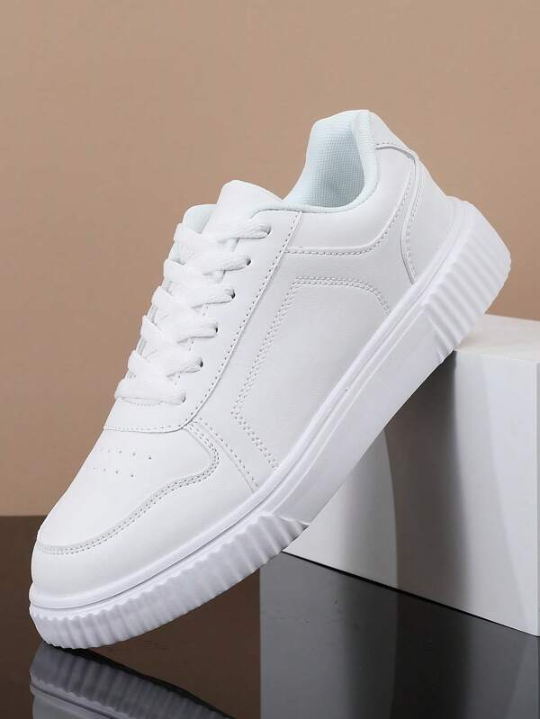 White Thick Sole Casual Sneakers For Men, Lightweight, Soft Bottom, Comfortable & Breathable