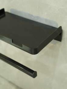 Adhesive Tissue Holder Wall Mounted Suitable For Kitchen, Bathroom, Bathroom Tissue Roll Hanger With Storage Rack, Self-Adhesive Tape Adhesive, Toilet Paper Holder Wall Mounted, Matte Black - Multicolor - View 8