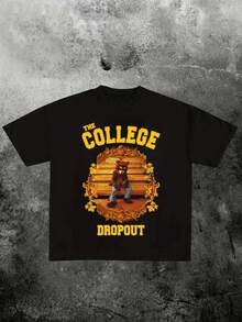 Camiseta de 220g de algodón 100% grueso con diseño "The College Dropout" - Negro - Ver 1