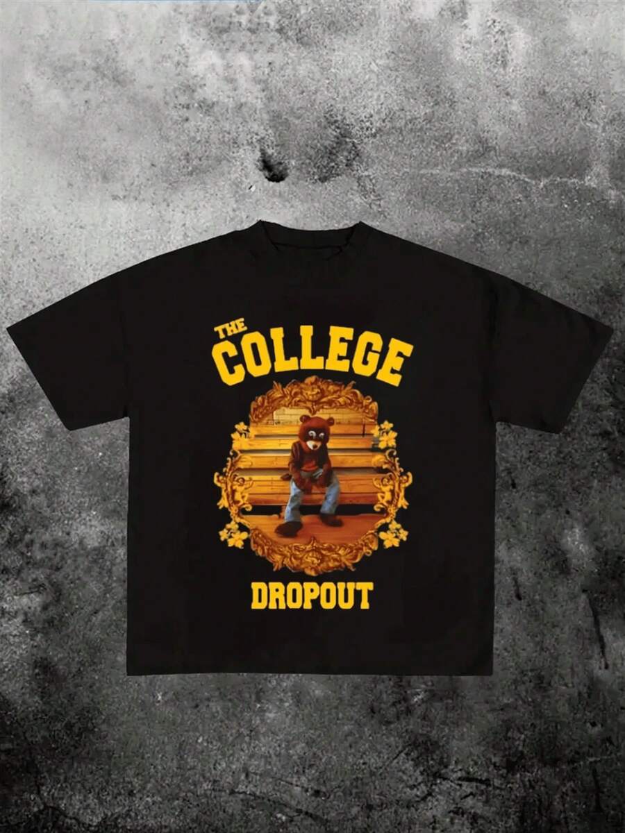 Camiseta de 220g de algodón 100% grueso con diseño "The College Dropout" - Negro - Ver 1