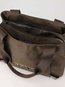 1 peça Bolsa de ombro feminina estilosa, bolsa de mão, grande capacidade, formato quadrado, vários bolsos, material de nylon resistente a arranhões, adequada para compras, encontros, reuniões, deslocamentos, bolsa de ombro elegante, minimalista, casual, chique, cor café, tamanho: 12,6 pol. x 9,5 pol. x 5,5 pol. - Castanho Café - Ver 9