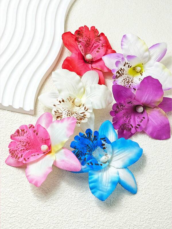 1/6Pcs Hair Clips For Girls Fashion Flower Artificial Flower Hair Clips Thai Phalaenopsis Orchid Hairpins Adorable Vintage Hair Clips Hair Accessories For Girls Teens Daily Wear Summer Beach Vacation Holiday Party Summer Tropical Flower Hair Clips For Girls