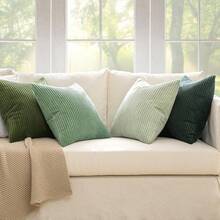 Boho Farmhouse Sage Green Throw Pillow Covers 18x18 Inch Set Of 4 Mordern Nordic Cushion Covers Soft Corduroy Home Decor Couch Bed Sofa Living Room Forest Green - 森林綠 - 查看 4