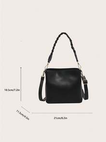 1 bolsa balde minimalista com zíper, estilo vintage, lisa, para ombro/transversal/portátil, adequada para uso diário - Preto - Ver 2