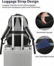 Mochila para Laptop Viaje de 17 Pulgadas, Grande 30L Resistente al Agua para Hombre y Mujer, con Puerto USB y Múltiples Bolsillos, Regalo de Graduación Oficina Negocios Avión, Negro - gris - Ver 3
