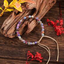1 Pezzo Bracciale retrò bohémien da donna con pietra imperiale rossa e viola, acquamarina a doppio strato, lavorato a mano in modo semplice, un regalo quotidiano perfetto