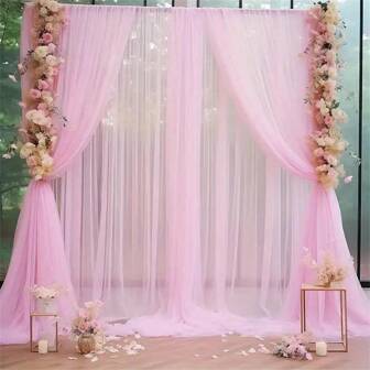 2pcs/4pcs Pink Tulle Archway Fabric, Party Backdrop Organza Curtain, Wedding Mesh Valance Arch Tulle Curtain, Wedding Party Decor, Background Cloth, Babe Shower Decoration Gender Reveal Decor Bridal Shower Decor Birthday Party Decor Background Decoration Supplies, Wedding Supplies Wedding Archway Fabric, Photo Booth Background Decoration Organza, Mother's Day Decor, Stage Decoration Mesh Gauze, Wedding Favor