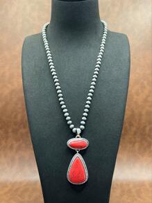 Retro Western Country Style Faux Pearl CCB Beaded Necklace Chain With Water-Drop Pendant, 3 Layers Chain Design, Matching Rectangle Earrings, Suitable For Women And Girls To Pair With Daily Outfit, Party Accessories, Jewelry, Gift For Family/Friends/Yourself