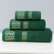 3 件套经典几何图案毛巾和浴巾套装，柔软手巾浴巾，浴室吸水毛巾，1 条大浴巾和 1 条毛巾和 1 条中号浴巾，浴室用品，美容院家居浴室浴室配件