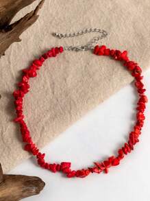 1pc Bohemian Style Vintage Elegant Asymmetrical Red Bead Necklace, Suitable For Women's Daily Wear Or Party
