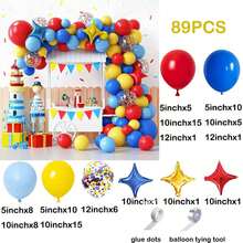 Bộ 89 bóng bay trang trí chủ đề lễ hội và xiếc, gồm bóng bay màu đỏ, xanh dương, vàng, bóng bay kim tuyến nhiều màu sắc và bóng bay tráng bạc, thích hợp cho chủ đề lễ hội, bé trai, bé gái, trẻ em, em bé, tiệc mừng em bé chào đời, tiệc tiết lộ giới tính, sinh nhật, trang trí phòng, tiệc tùng. - Màu sắc hỗn hợp - Xem 2