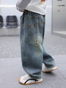 Jeans dritti e morbidi per ragazzi, adatti per uso quotidiano, scuola, abbigliamento casual all'aperto, autunno