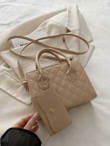 輕薄商務休閒拼花雙手提方形袋，附小袋適合十幾歲女生、女性大學生、初入職場的白領 workers。適用於辦公室、學院、工作、商務、通勤、戶外、旅行和郊遊。