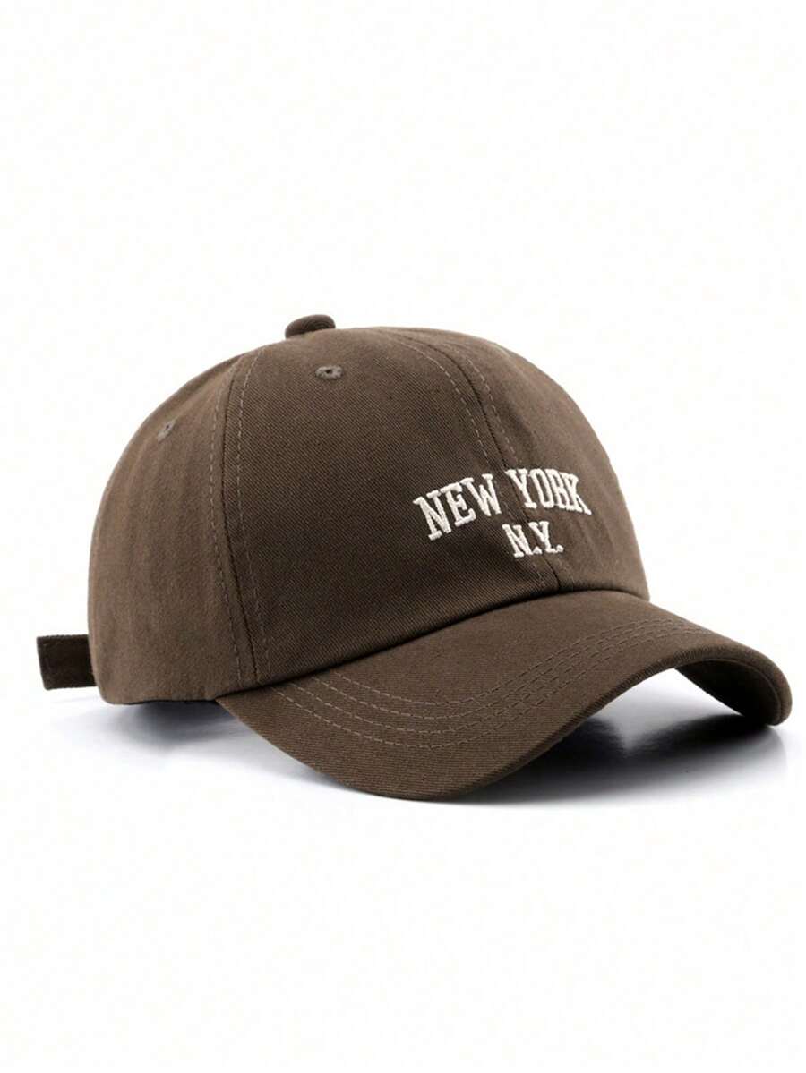 1pc Unisex Black Thickened New York NY Letter Embroidered Baseball Cap, Stylish Casual Sun Hat - Brown - View 1