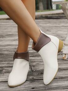 Botas Curtas Elegantes Vintage para Mulheres, Botas Ankle Confortáveis de Salto Baixo, Calçado para Exteriores com Salto Reto Bloco de Cores, Adequado para Primavera/Outono, Botas da Moda para Outono/Inverno