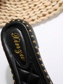 Women's Fashion Slip-On Sandals, 2025 Newest Styles, European-American French Korean Casual Versatile Flat Pearl Rhinestone Embellished Beach Vacation Slippers Valentines - Black - View 8