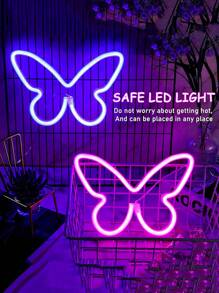 1 Stück Heim-Dekor LED Schmetterling Neon Licht, USB/Batterie Dual Stromversorgung mit 2 Haken, geeignet für Schlafzimmer Wanddekoration, Wohnzimmer Dekoration, Hintergrundwände Dekoration, Geburtstagsfeiern Dekoration, Abschlussfeiern Dekoration, Wachstums-Jahrestage Dekoration Schmetterling Neon Leuchtschild