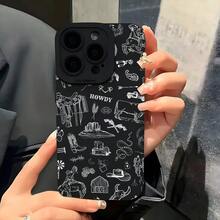 Phone Case: Western Cowboys Aesthetic Howdy Protective Dark Red Phone Case Pupil Shadow For IPhone 16 11 15 14 13 12 Pro Max XR Plus Cases Birthday Christmas Gifts For Women Men Unique,Suitable For IPhone17 Air - 黑色 - 查看 4