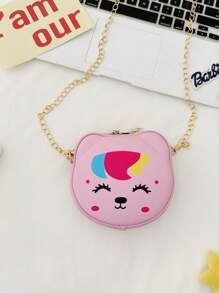 1 pieza Nuevo bolso bandolera con estampado animal, cadena desmontable, exquisito, pequeño y lindo, con estampados de dibujos animados de animales llenos de infantilidad, combinación de colores caramelo, Body ligero, portátil y liviano, diseño con cierre de cremallera, capacidad suficiente, adecuado para múltiples escenarios.