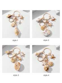 1 Pieza Llavero unisex de concha natural de dos tonos con colgantes de nube, estrella de mar y concha de trompeta. Serie de playa de verano, gran regalo para amigos, accesorios de llavero, llaveros para mujeres, pequeños regalos, regalos para ella, accesorios de coche de escuela, gótico lindo Y2k