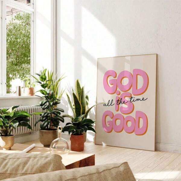 1pc God Is Good All The Time Quote Wall Art Picture Retro Christian Typography Canvas Prints Paintings Jesus Poster Bible Art Decor For Bedroom, Living Room, Or Office No Framed