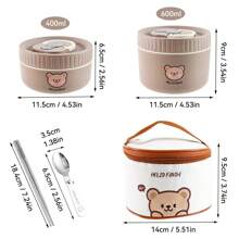 1 pezzo Scatola termica per il pranzo in acciaio inossidabile 304 da 400/600 ml con motivo orsetto carino, coperchio e manico, portatile e a tenuta stagna, adatta per microonde e riscaldamento ad acqua calda, contenitore per insalata di frutta, contenitore per il pranzo isolato riutilizzabile, adatto per studenti e adulti a scuola, in ufficio, all'aperto, per campeggio, picnic e viaggi
